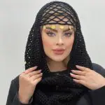 شال و کلاه قلاب بافی مشکی – کلاه توری