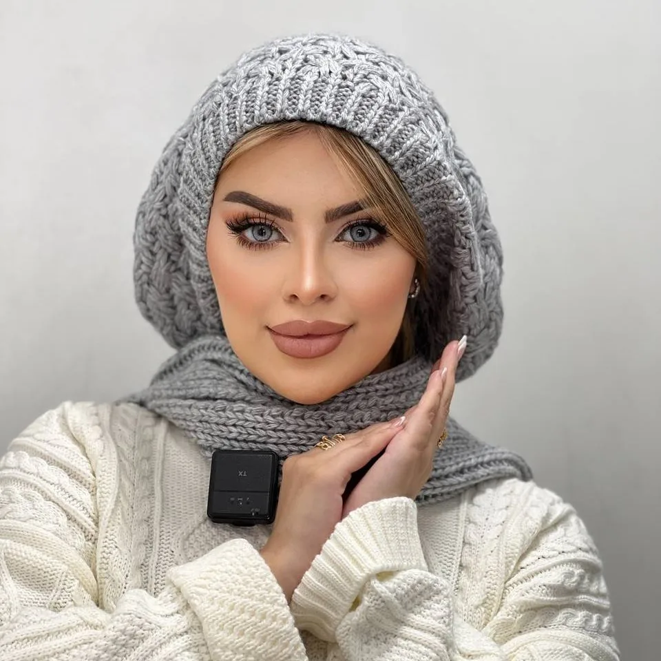 برت-و-شال-بافت-درشت-طوسی کلاه برت و شال شیطونی