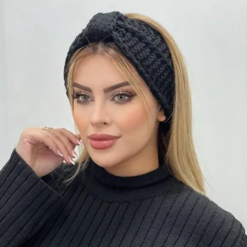 هدبند گره ای پهن مشکی هدبند گره ای پهن