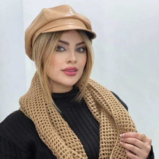 کلاه هشت ترک چرم نسکافه ای کلاه هشت ترک چرم