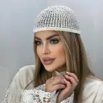 کلاه قلاب بافی ابریشمی پولکی – سفید