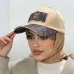 کلاه بیسبالی وارداتی lv کتان با نقاب چرم