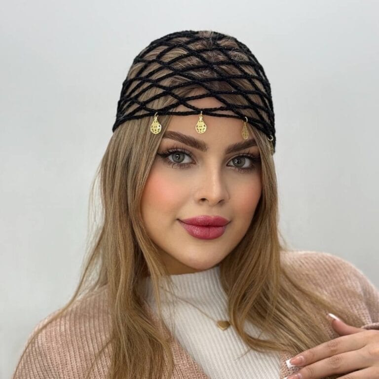 کلاه قلاب بافی توری کروم
