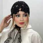 کلاه قلاب بافی گل برجسته