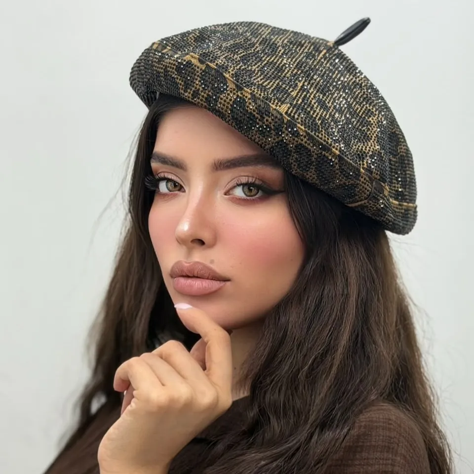 خرید کلاه برت نگینی پلنگی