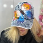 قیمت کلاه بیسبالی جین آبرنگی طرح پروانه