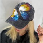 خرید کلاه بیسبالی جین آبرنگی طرح پروانه