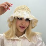 خرید کلاه باکت رافیا شکوفه بزرگ