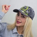 کلاه بیسبالی جین آبرنگی استیکر لبخند (happy)