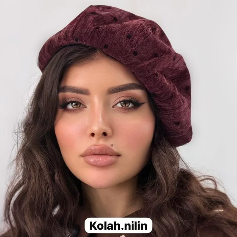 خرید کلاه برت مخمل خالخالی زنانه
